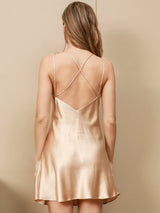 [Champagne] SilkSilky-UK Spaghetti Strap V Neck Dress 002