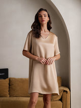 [Champagne] SilkSilky-UK Half Sleeve V Neck Nightdress 004