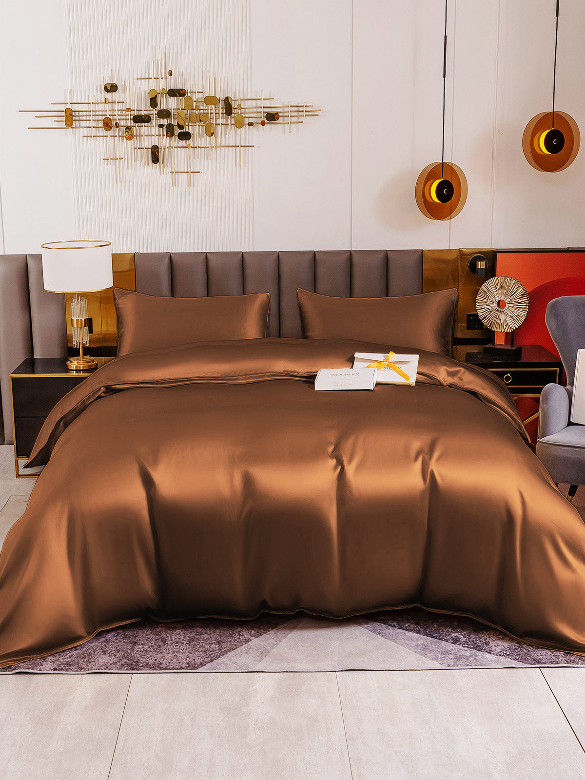 [Coffee] SilkSilky-UK 19Momme Pure Silk Bedding Set 002