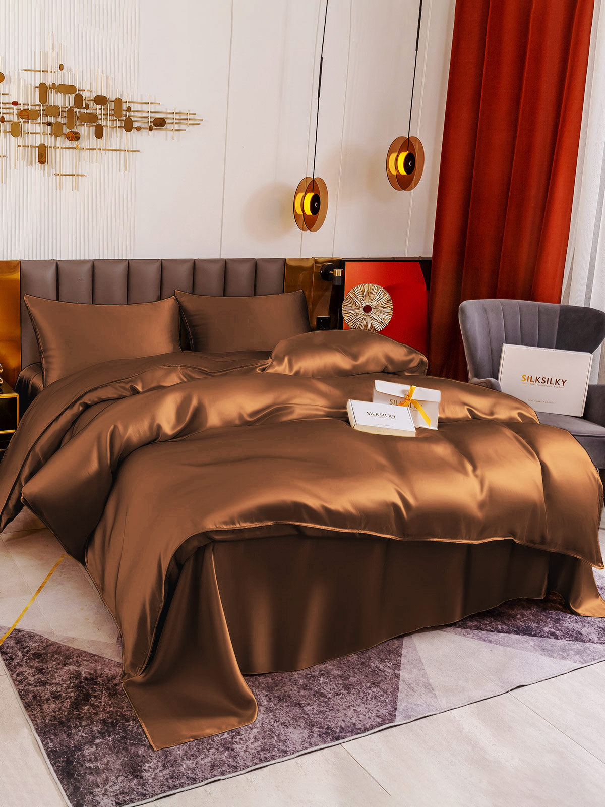 [Coffee] SilkSilky-UK 19Momme Pure Silk Bedding Set 003