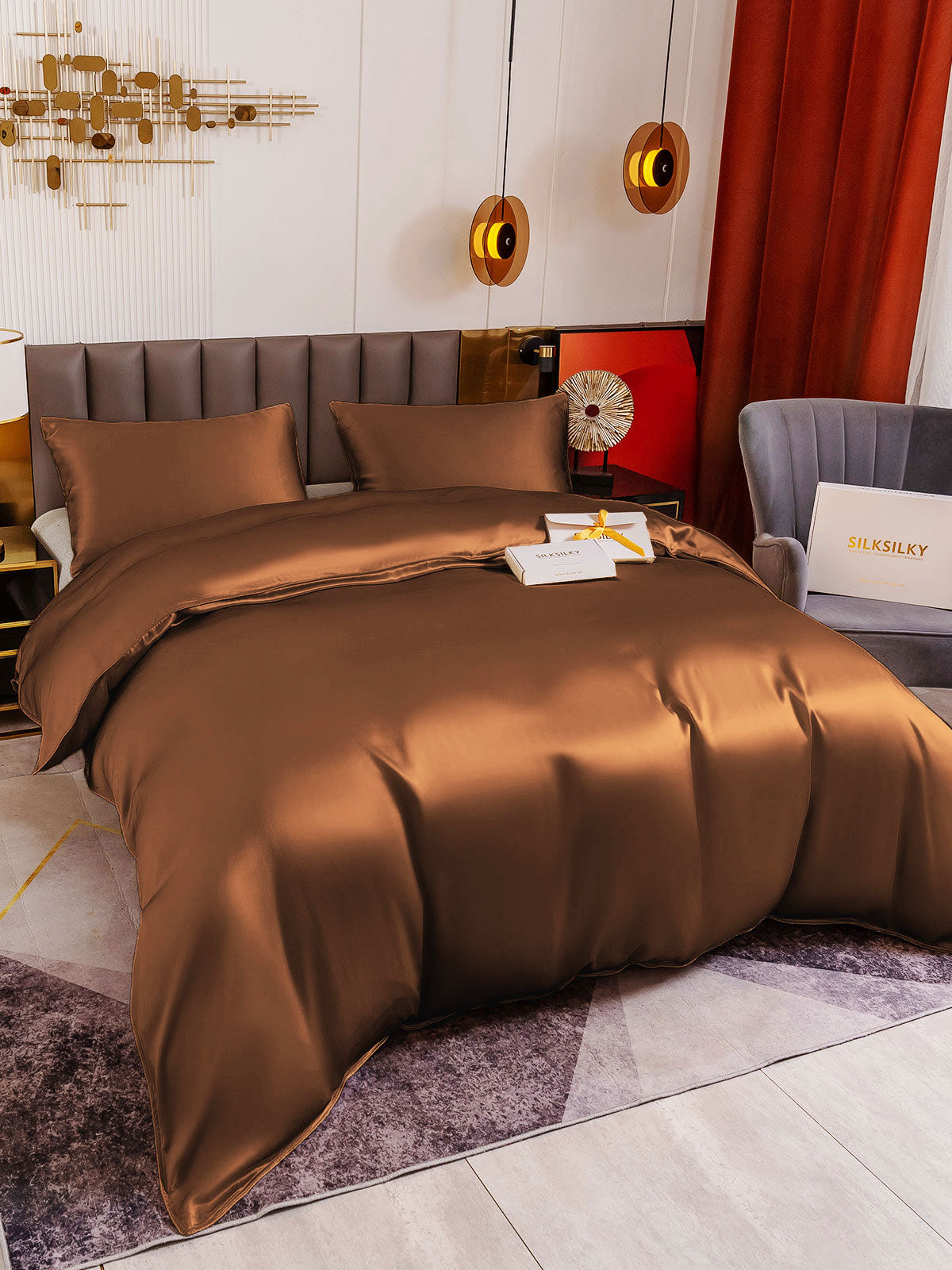 [Coffee] SilkSilky-UK 19Momme Pure Silk Bedding Set 003