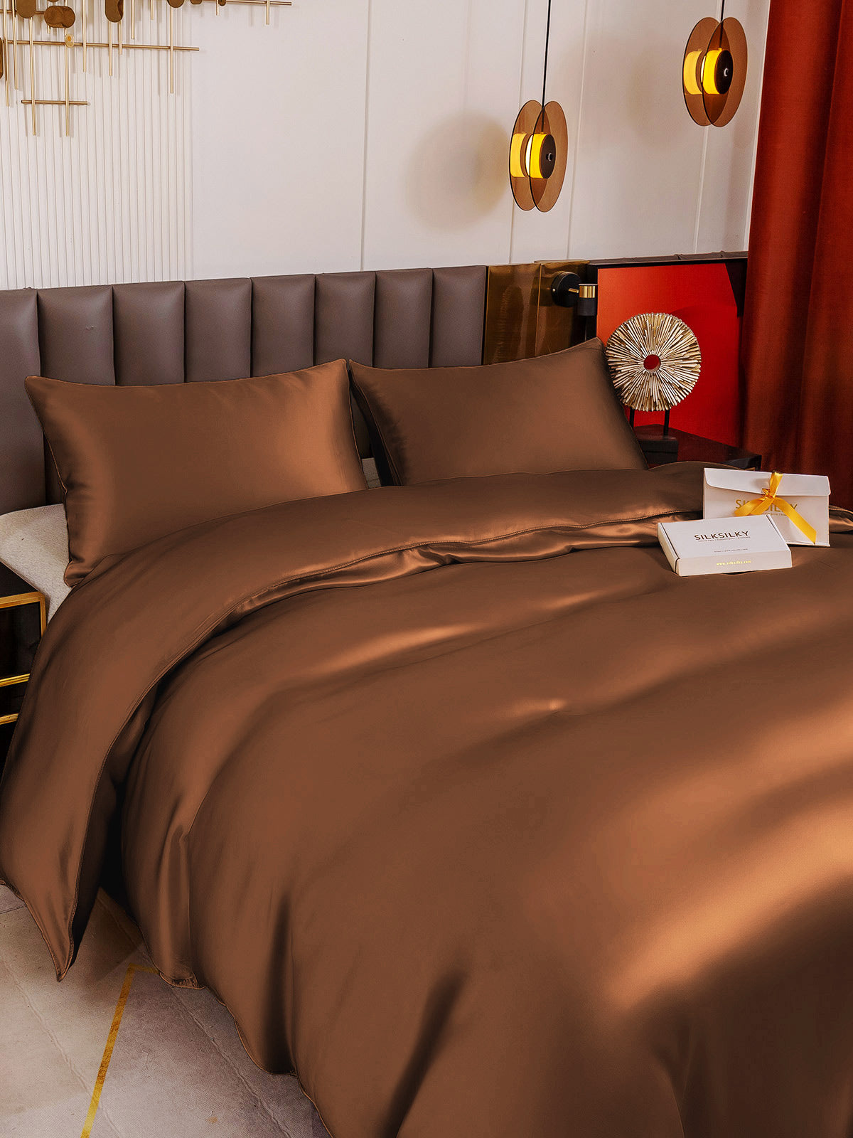[Coffee] SilkSilky-UK 19Momme Pure Silk Bedding Set 004