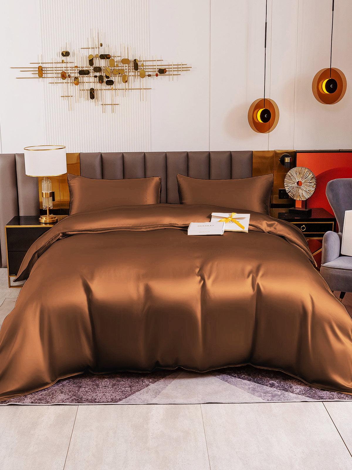 [Coffee] SilkSilky-UK 19Momme Pure Silk Bedding Set 005