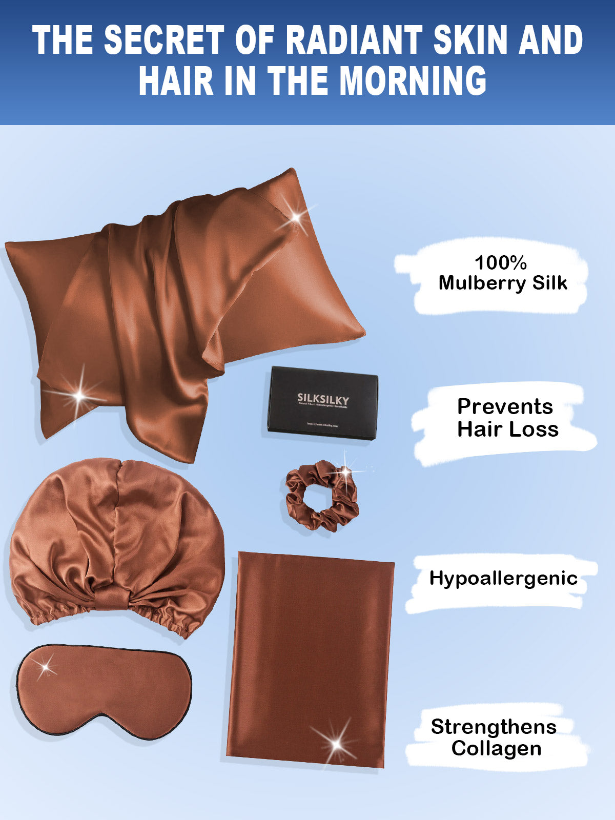 [Coffee] SilkSilky-UK 19Momme Pure Silk Pillowcase Set 002