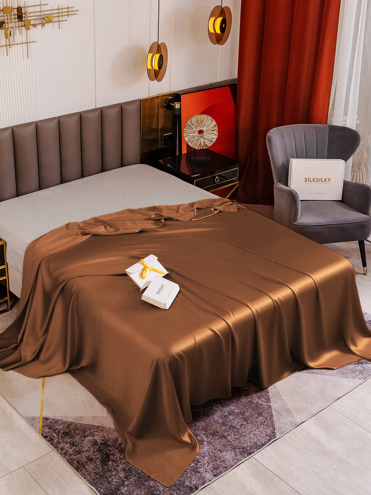 [Coffee] SilkSilky-UK 19Momme Pure Silk Sheet 001