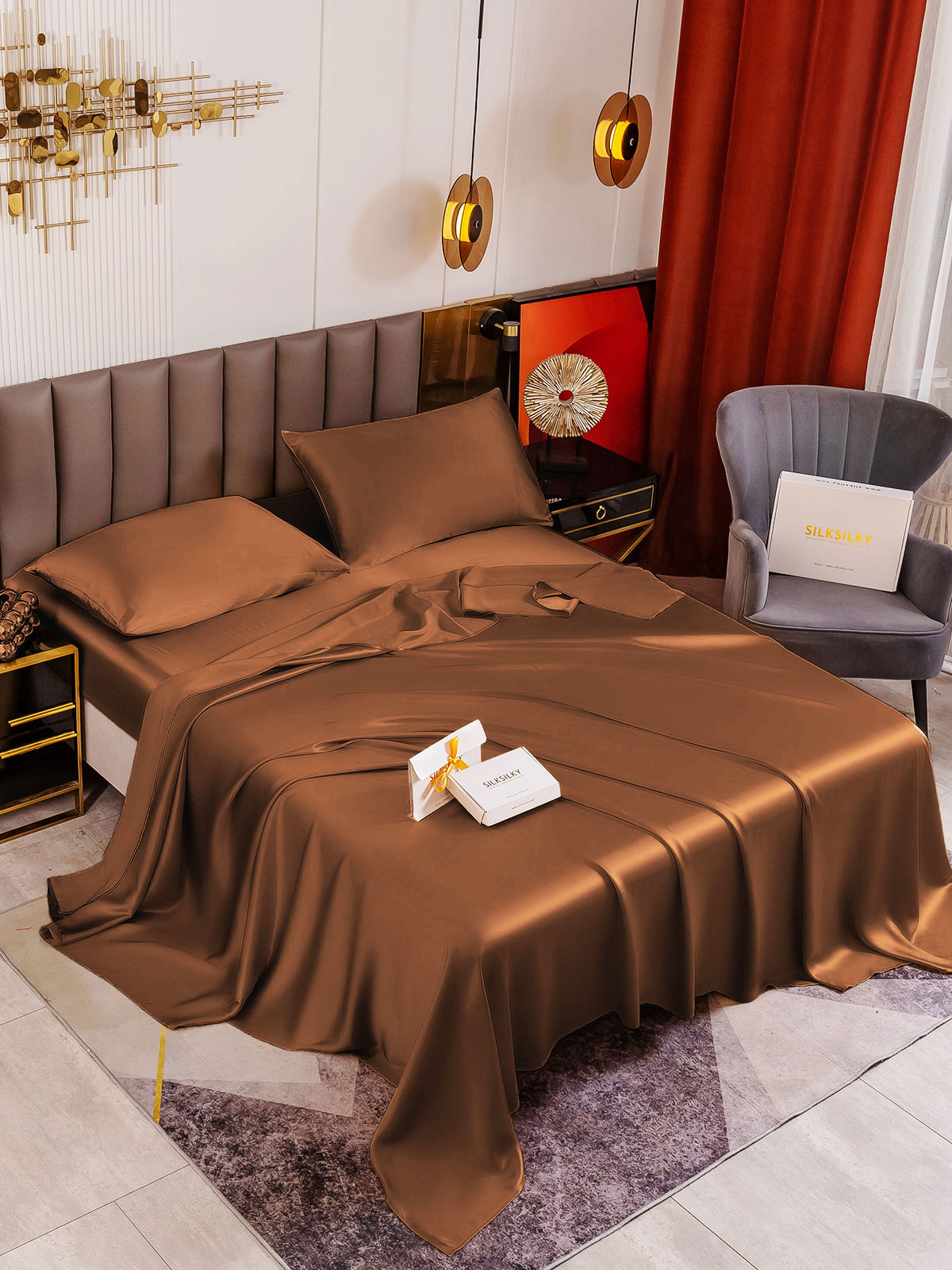 [Coffee] SilkSilky-UK 19Momme Pure Silk Sheet 001