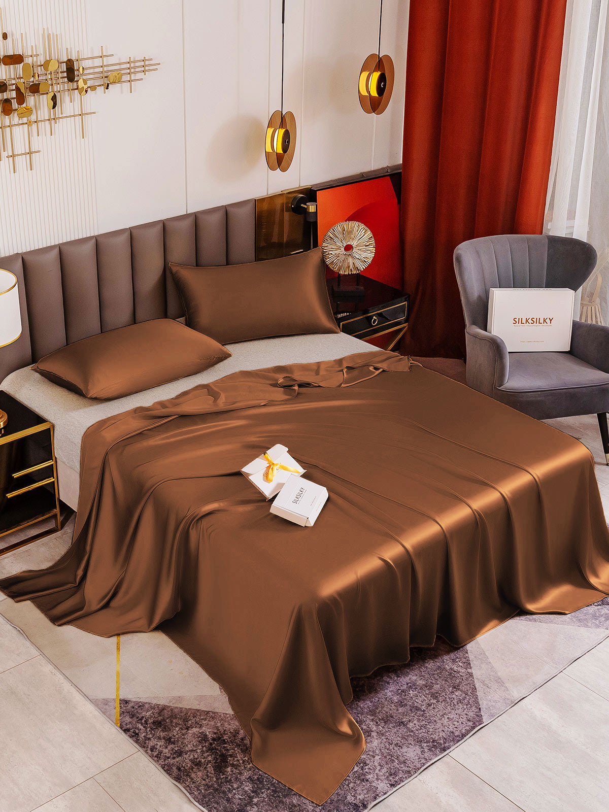 [Coffee] SilkSilky-UK 19Momme Pure Silk Sheet 001