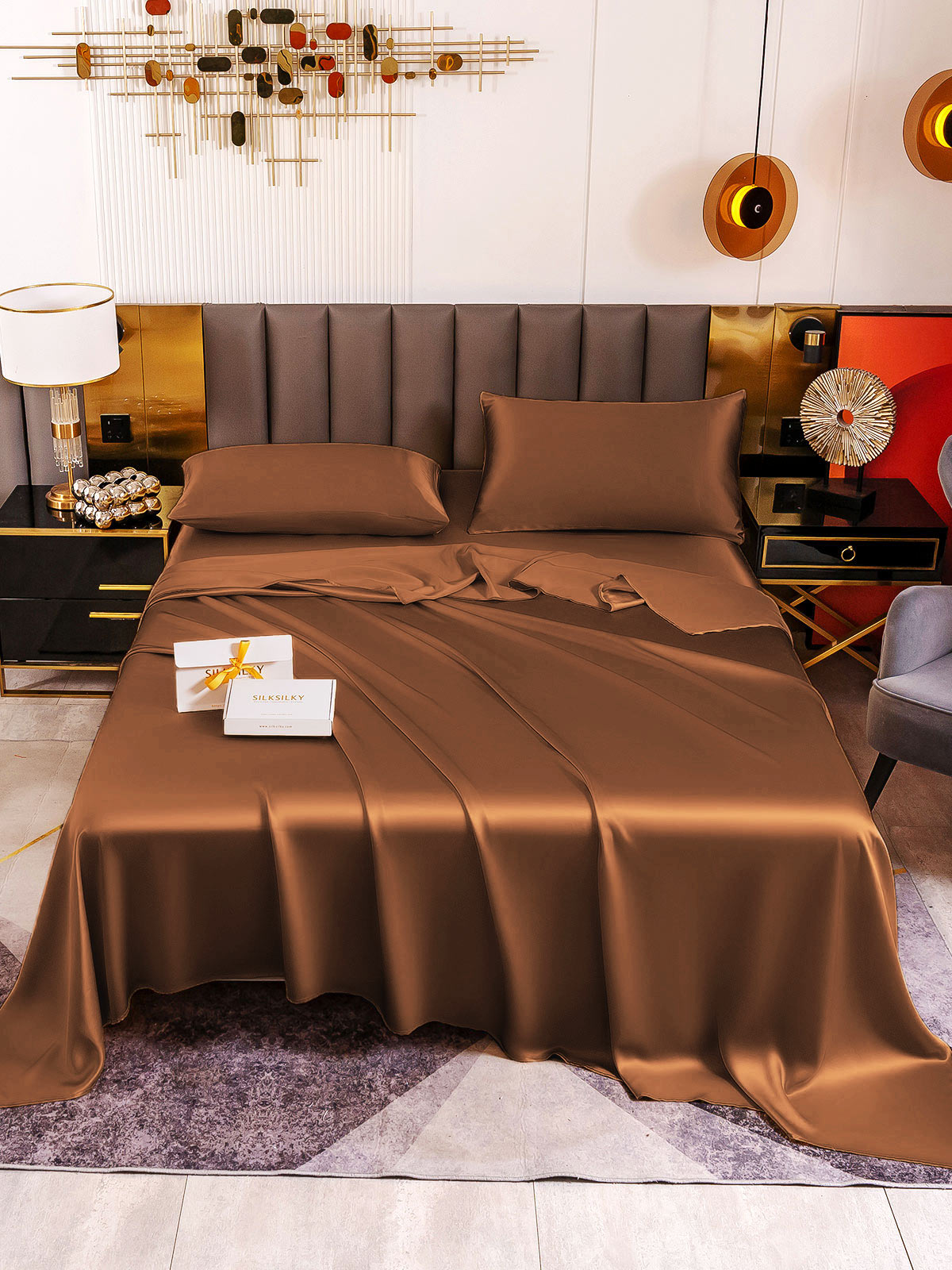 [Coffee] SilkSilky-UK 19Momme Pure Silk Sheet 002