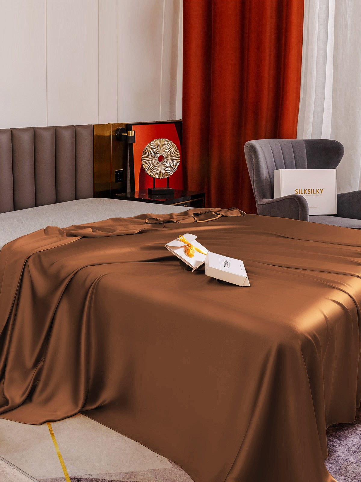 [Coffee] SilkSilky-UK 19Momme Pure Silk Sheet 003