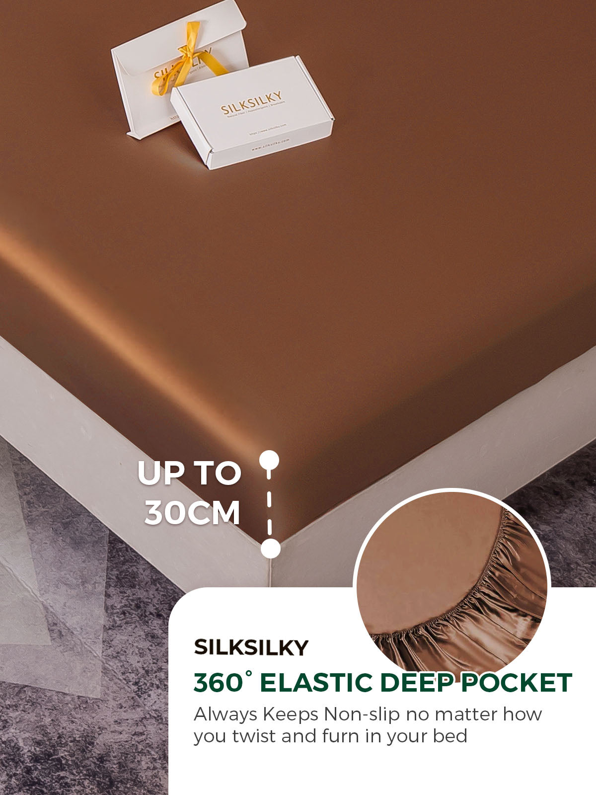 [Coffee] SilkSilky-UK 19Momme Pure Silk Sheet 004