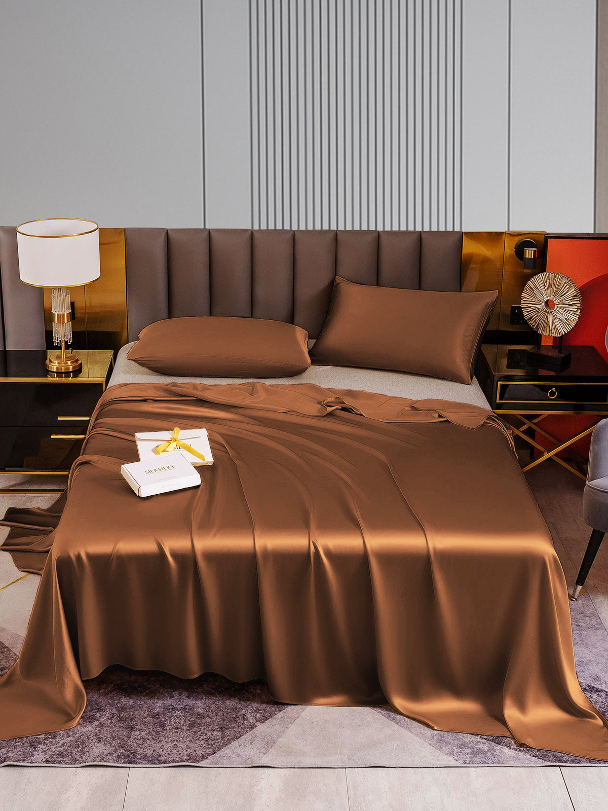 [Coffee] SilkSilky-UK 22Momme Pure Silk Bedding Set 001