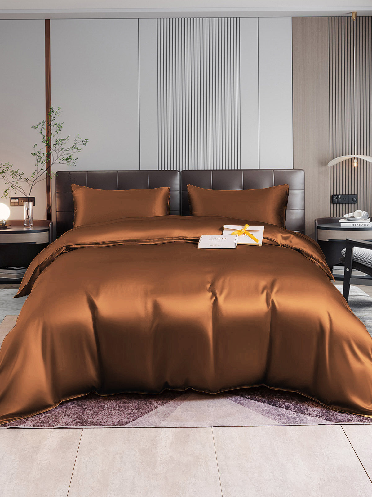 [Coffee] SilkSilky-UK 22Momme Pure Silk Bedding Set 001