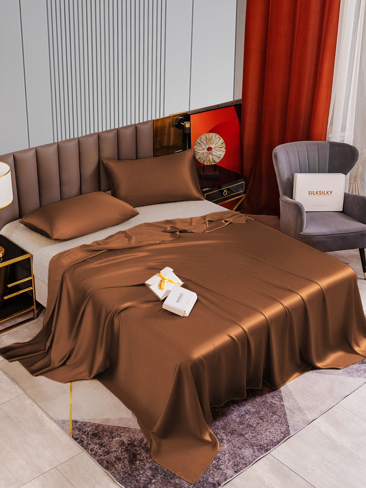 [Coffee] SilkSilky-UK 22Momme Pure Silk Bedding Set 002