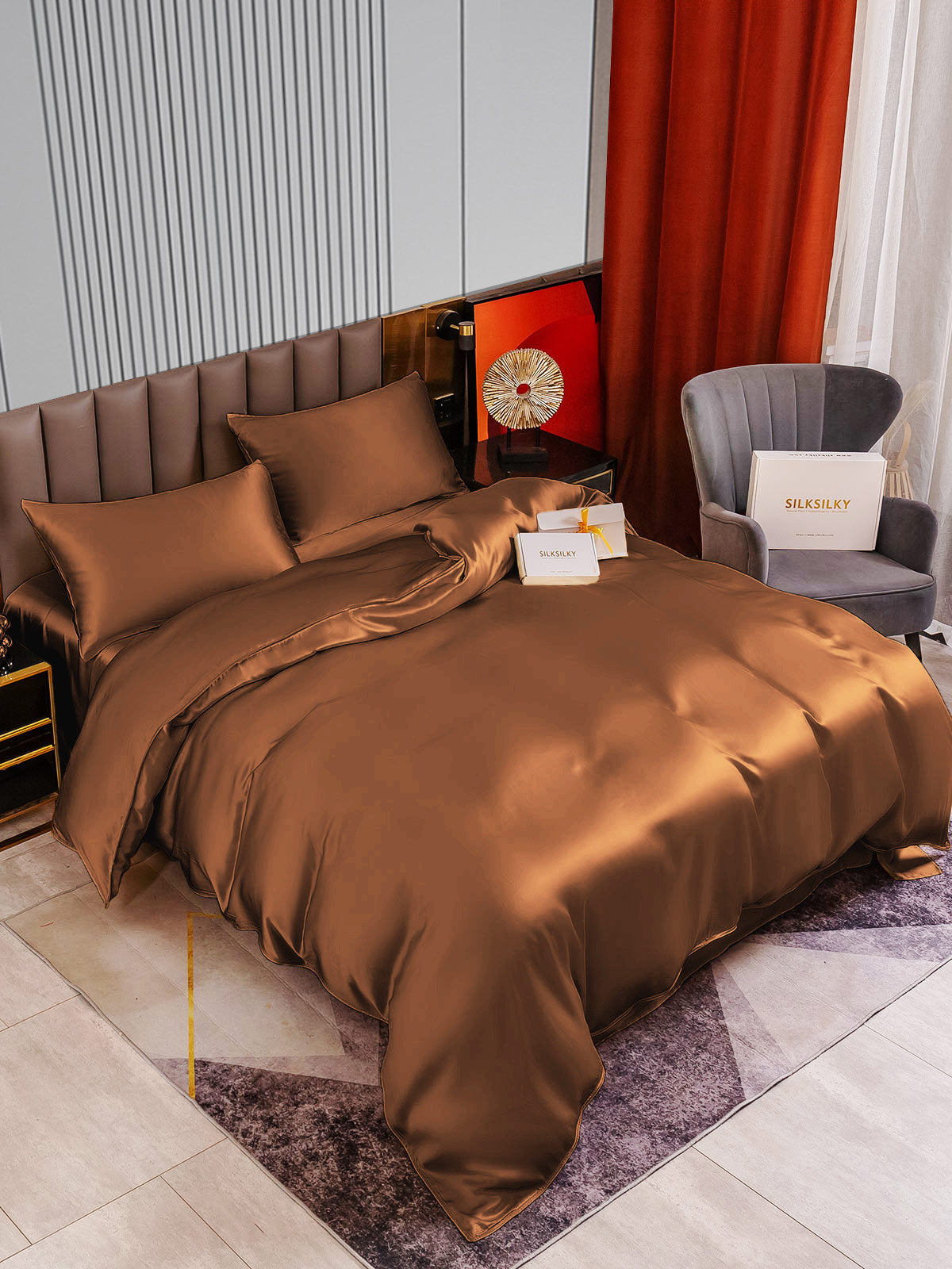 [Coffee] SilkSilky-UK 22Momme Pure Silk Bedding Set 002