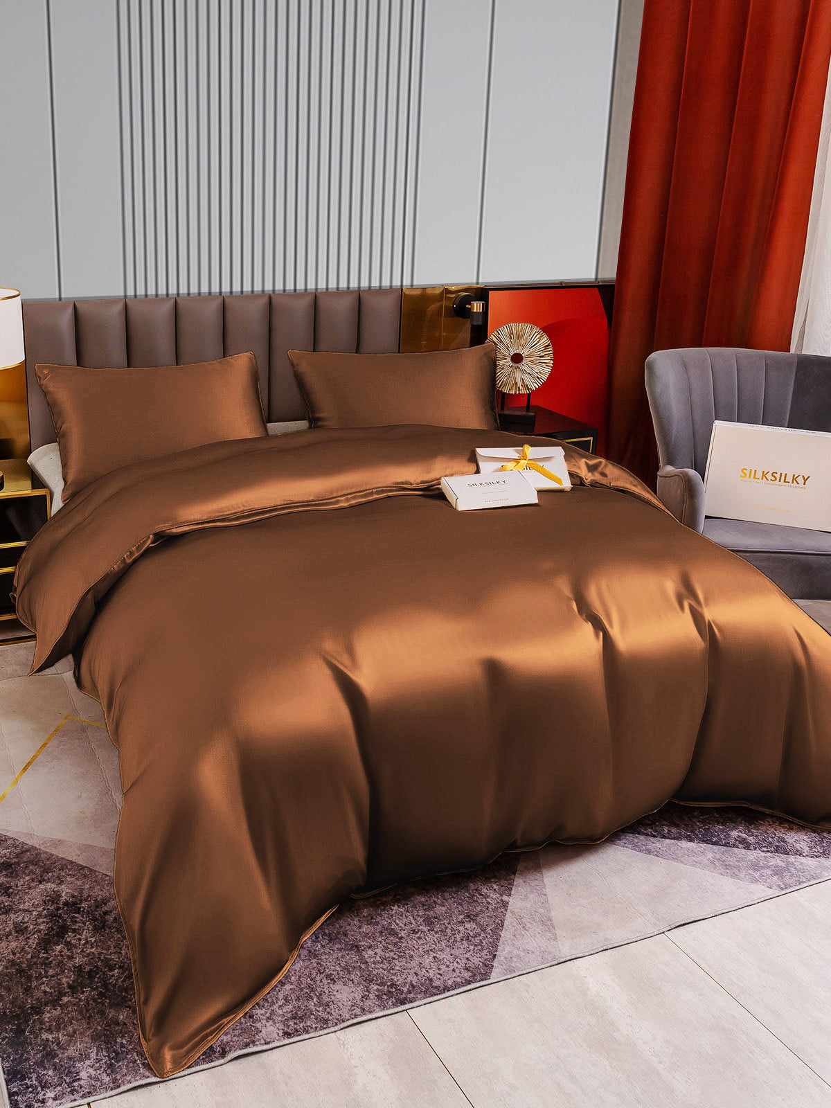 [Coffee] SilkSilky-UK 22Momme Pure Silk Bedding Set 003