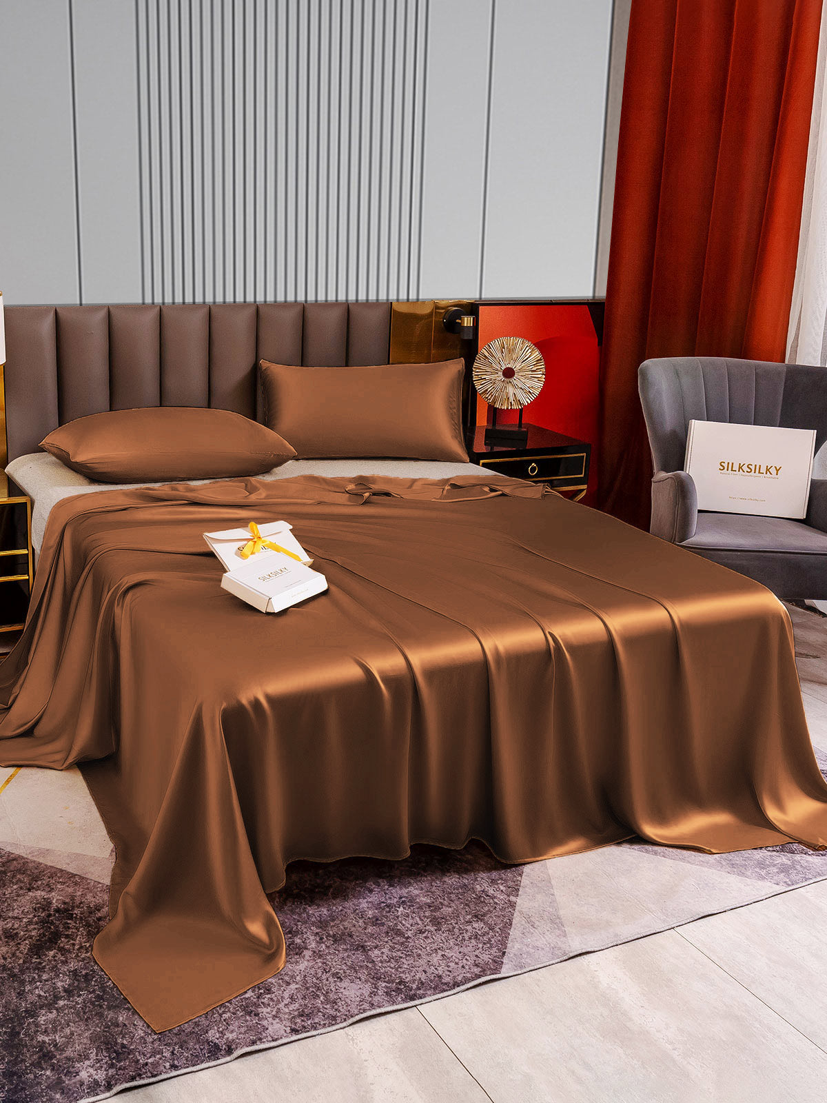[Coffee] SilkSilky-UK 22Momme Pure Silk Bedding Set 004