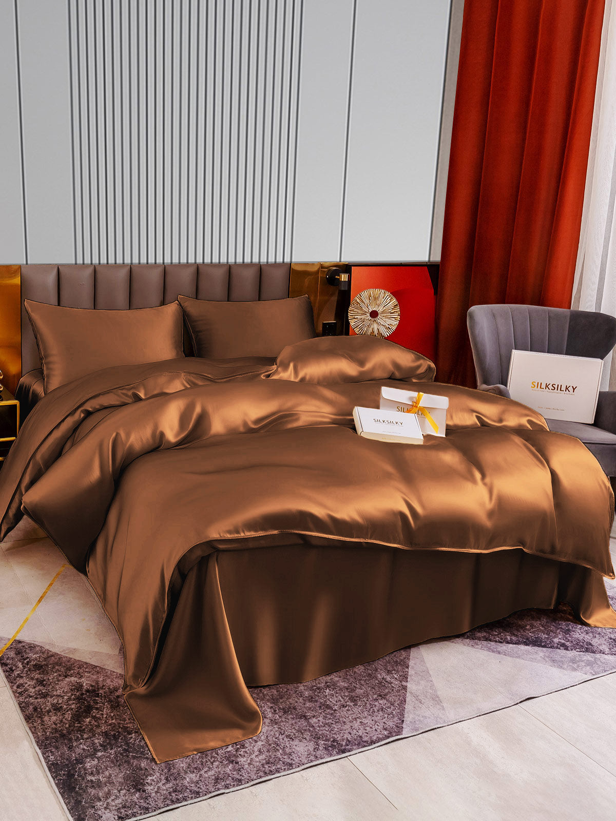 [Coffee] SilkSilky-UK 22Momme Pure Silk Bedding Set 004
