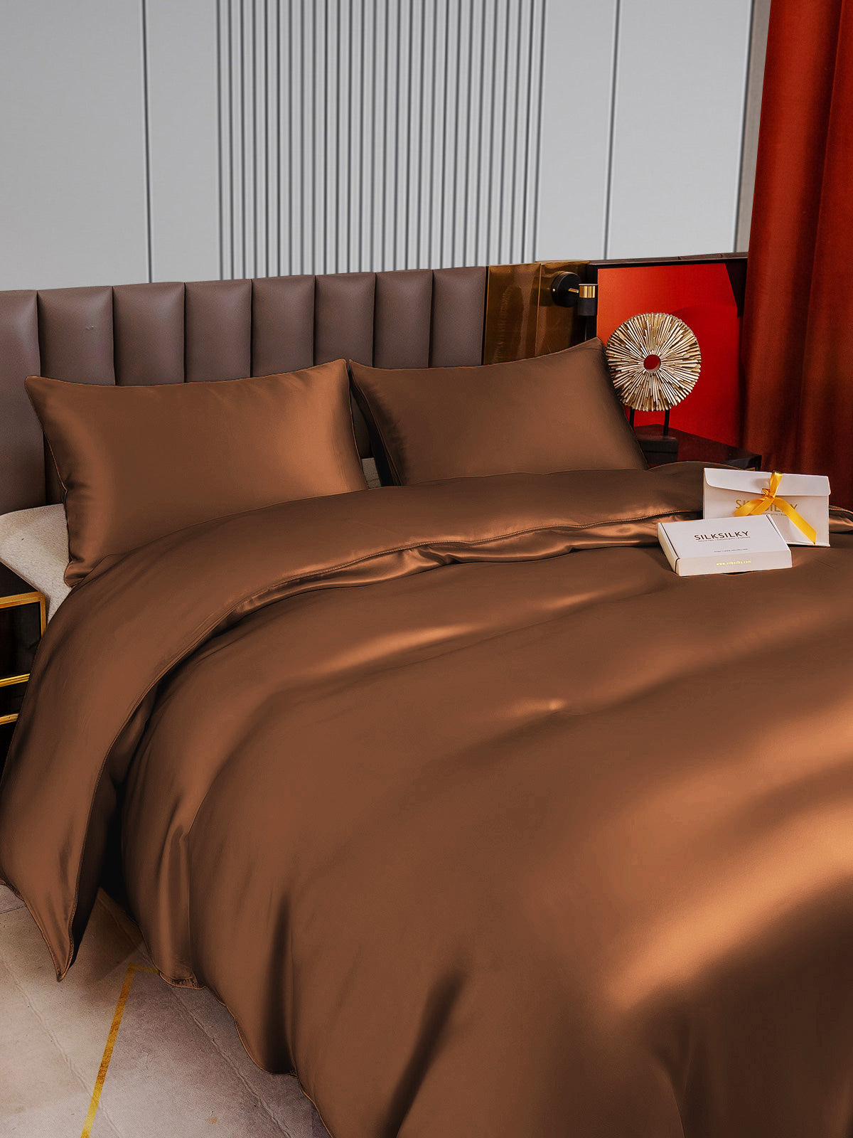 [Coffee] SilkSilky-UK 22Momme Pure Silk Bedding Set 004