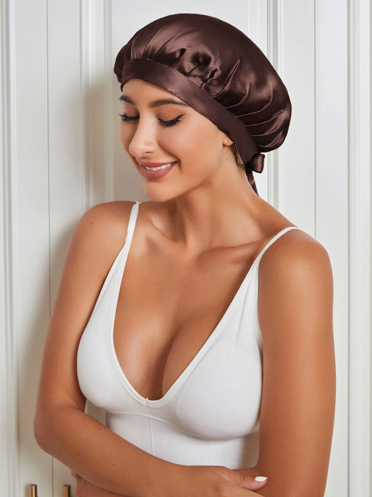 [Coffee] SilkSilky-UK Pure Silk Sleep Cap 002