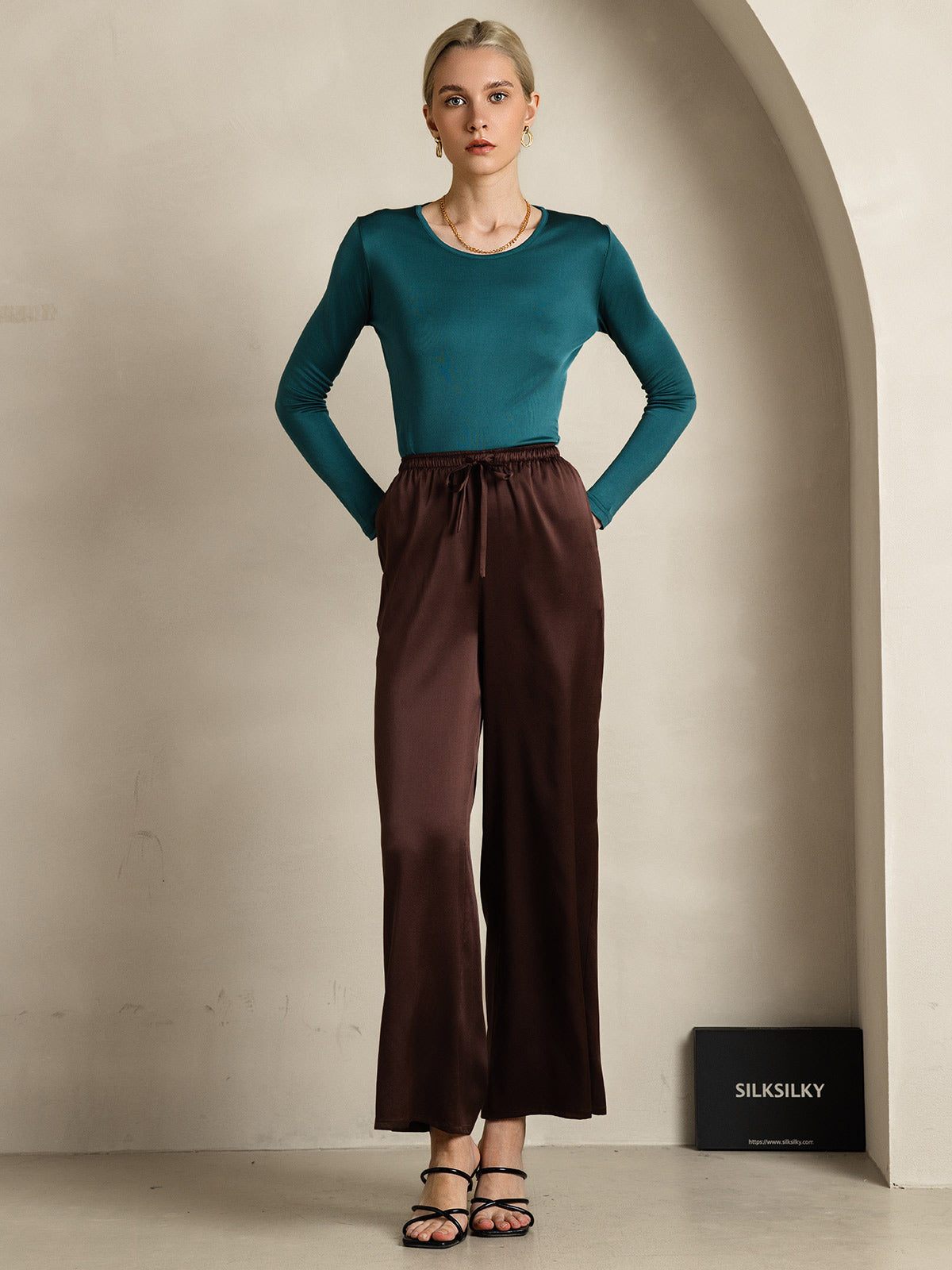 [Coffee] SilkSilky-UK Pure Silk Womens Pants 006