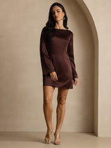 [Coffee] SilkSilky-UK 19Momme Long Sleeve Boat Neck Dress 001