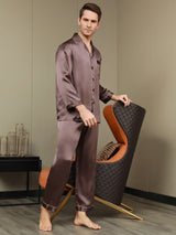 [Coffee] SilkSilky-UK Long Sleeve Lapel Collar Men's Pyjamas 005