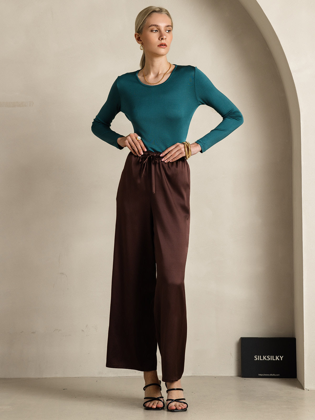 [Coffee] SilkSilky-UK Pure Silk Womens Pants 007