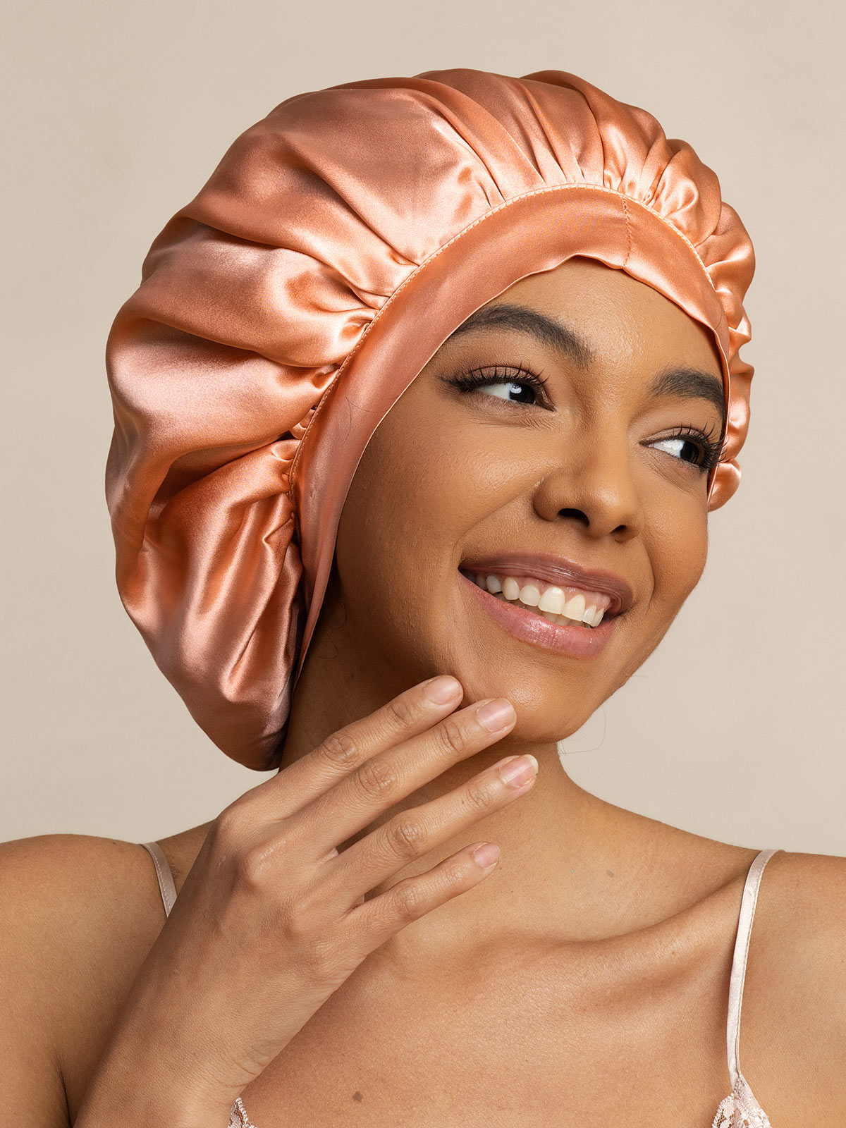 [Coral Pink] SilkSilky-UK Pure Silk Sleep Cap 003