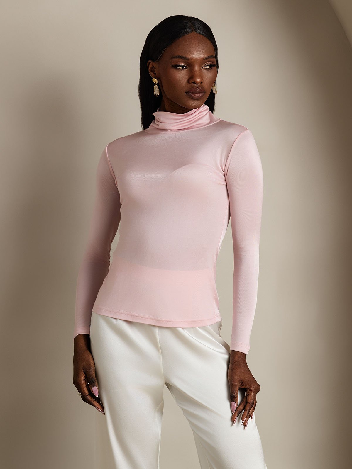 [Coral Pink] SilkSilky-UK Silk Long Sleeve Womens T-Shirt 002