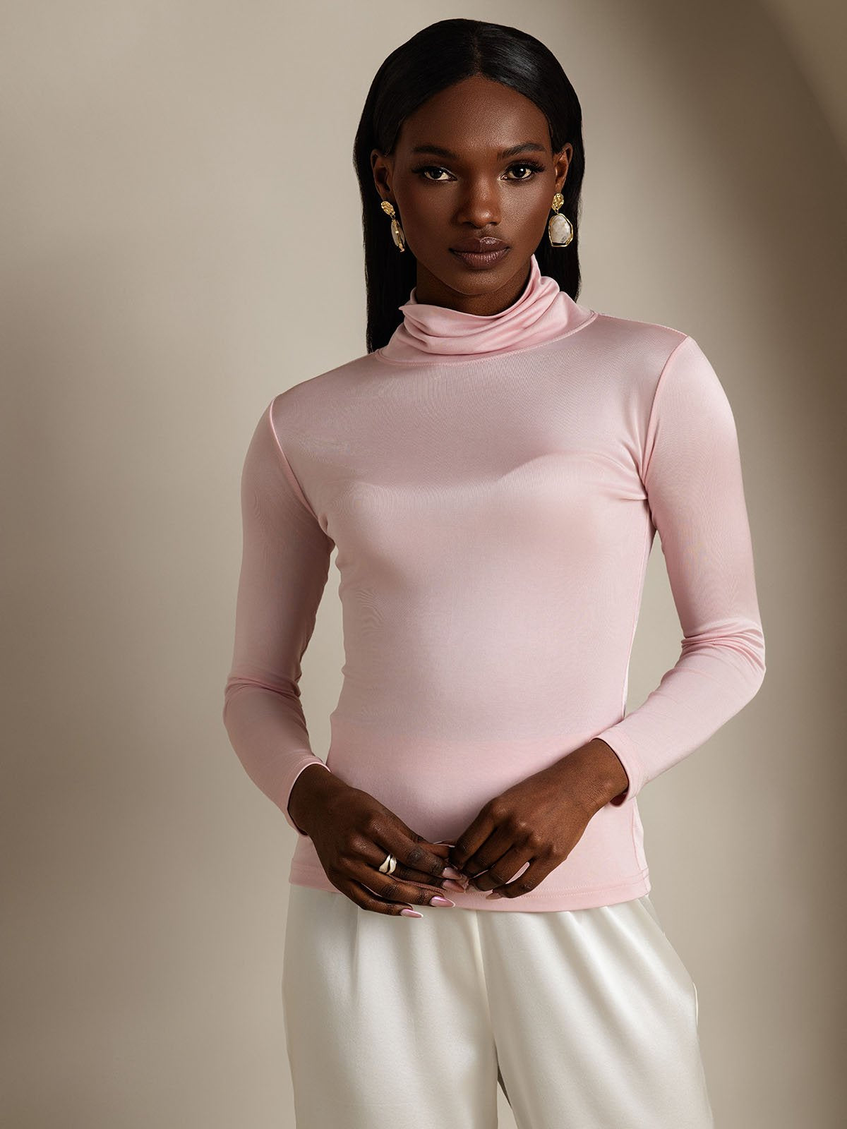 [Coral Pink] SilkSilky-UK Silk Long Sleeve Womens T-Shirt 003