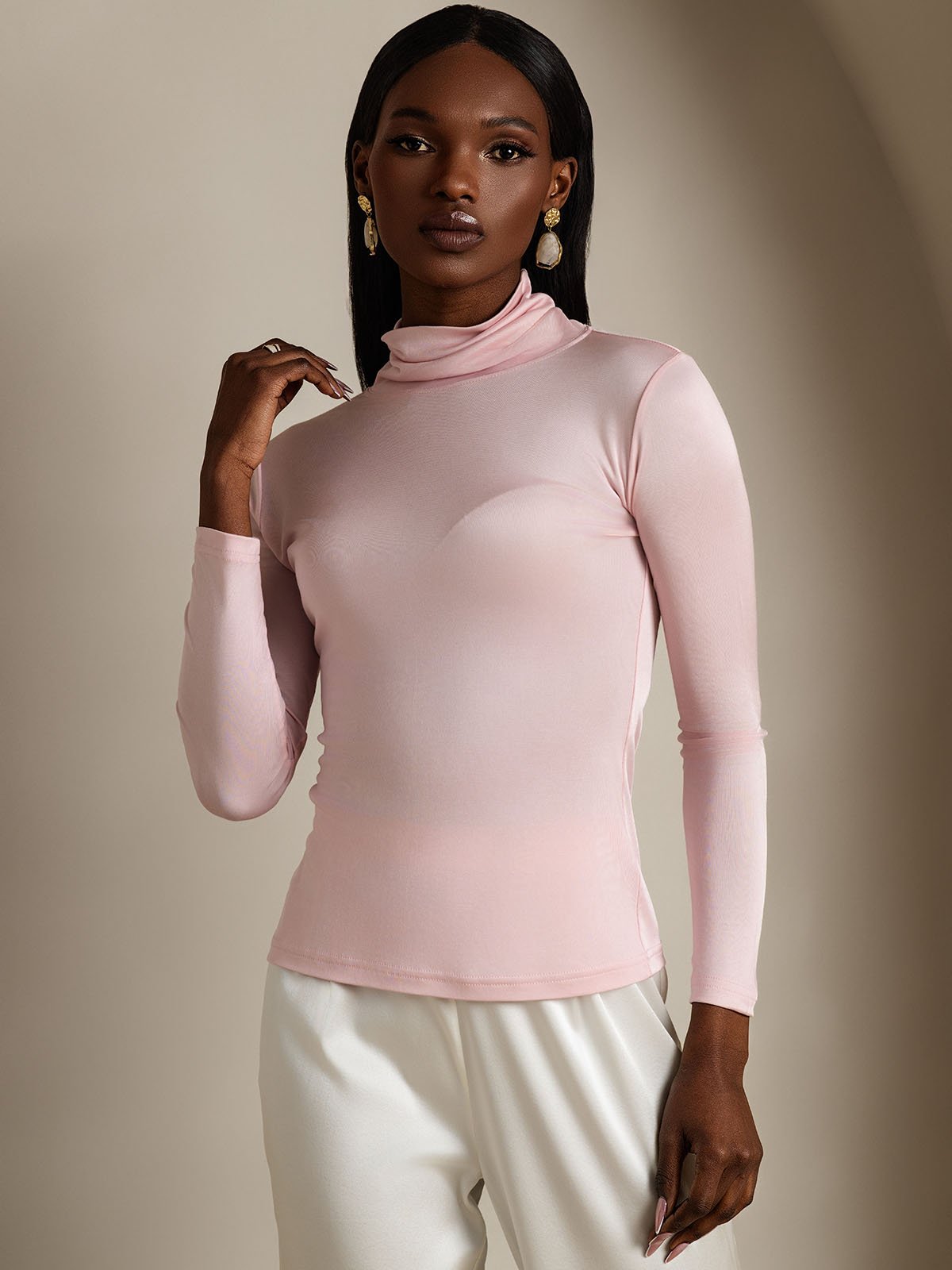 [Coral Pink] SilkSilky-UK Silk Long Sleeve Womens T-Shirt 004