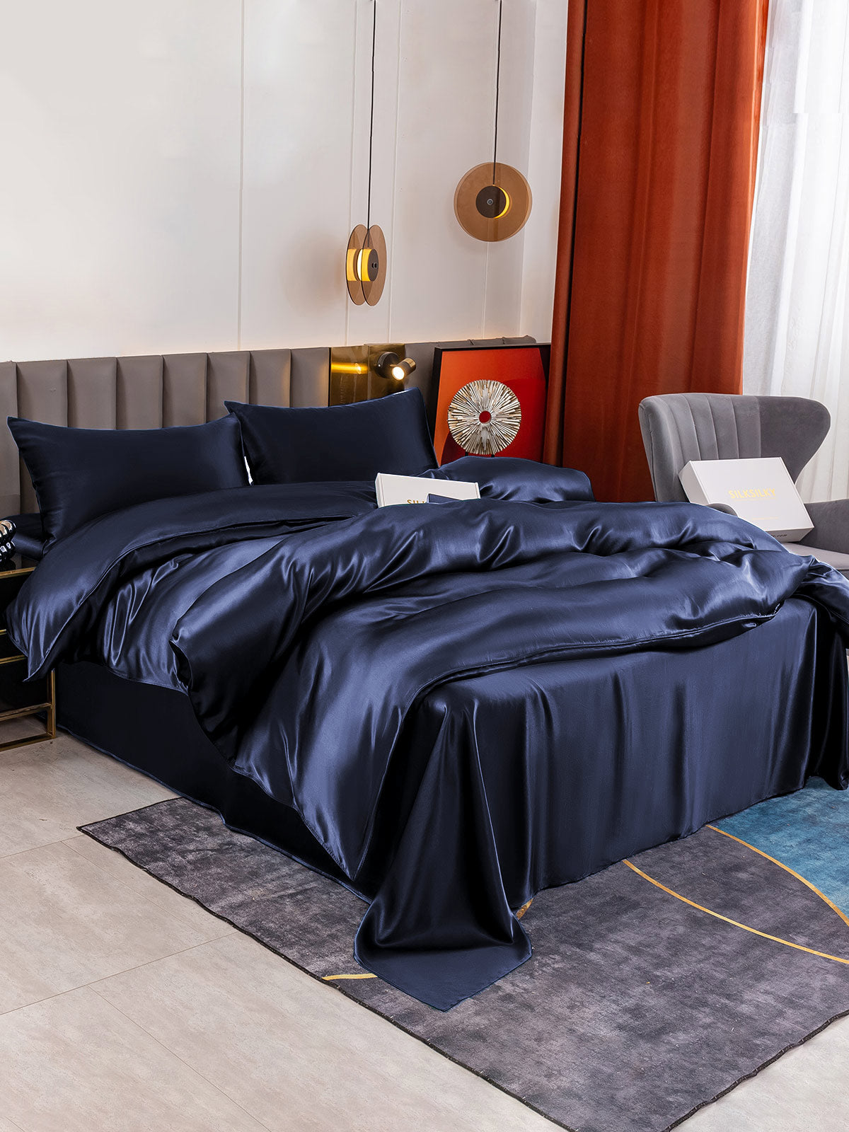 [Dark Blue] SilkSilky-UK 19Momme Pure Silk Bedding Set 001