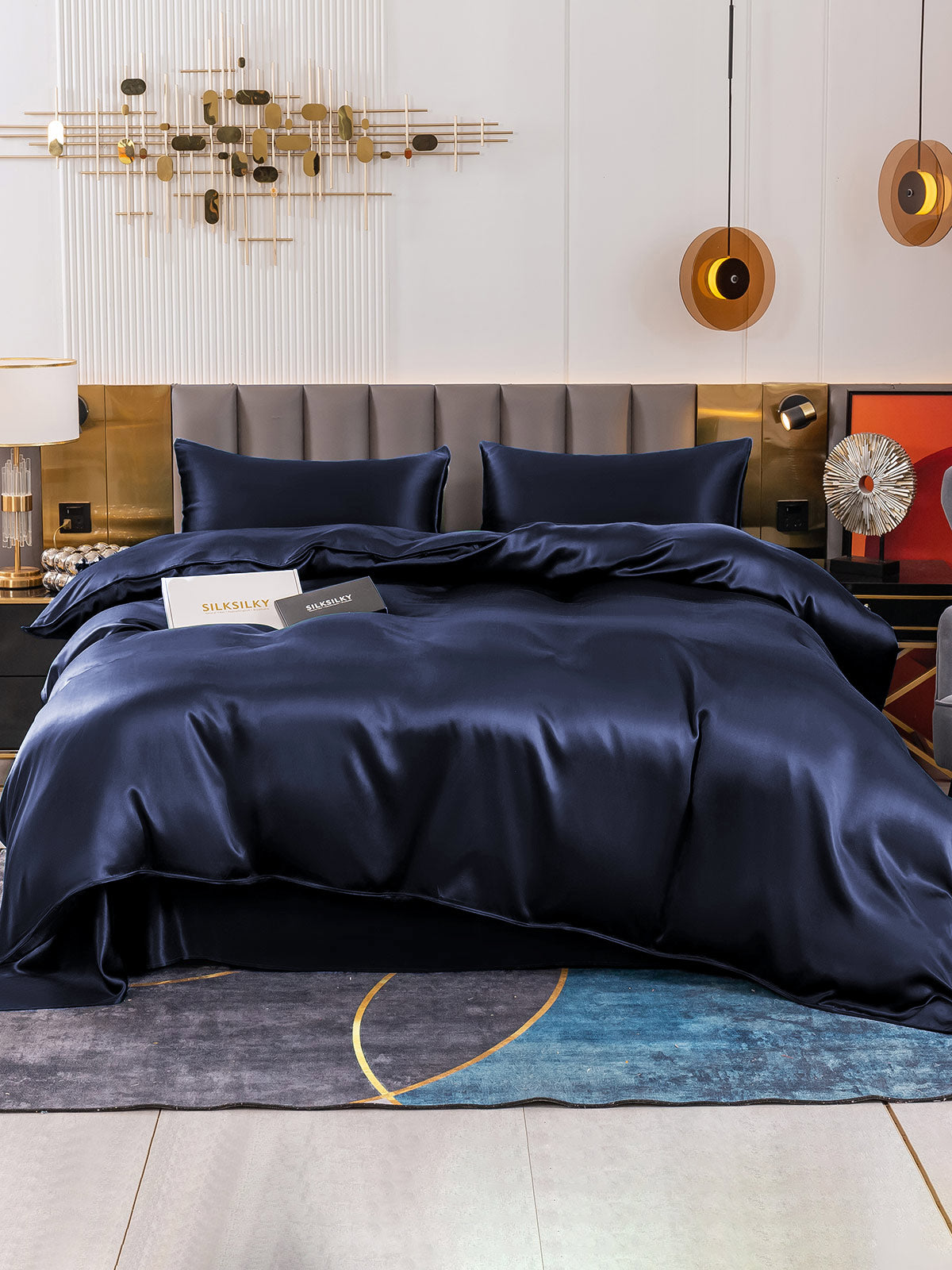[Dark Blue] SilkSilky-UK 19Momme Pure Silk Bedding Set 002