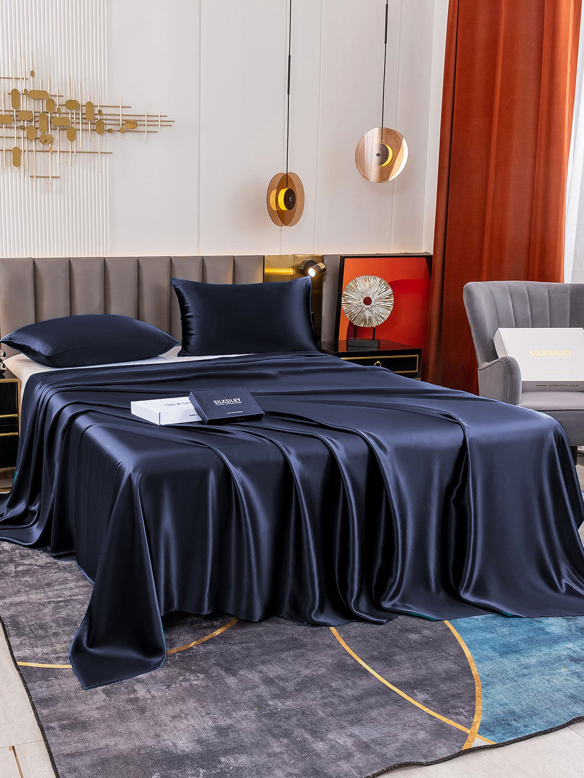 [Dark Blue] SilkSilky-UK 19Momme Pure Silk Bedding Set 003