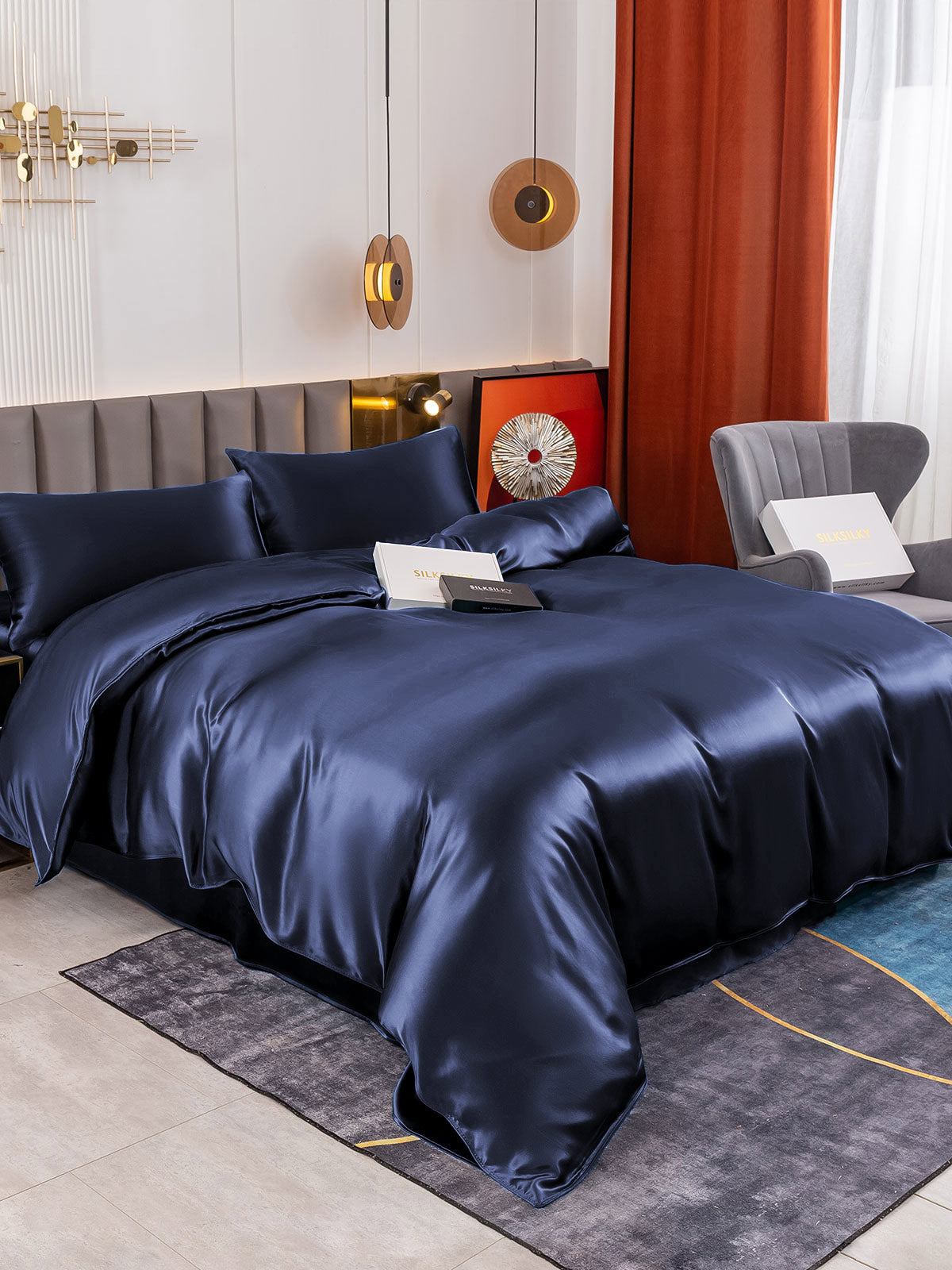 [Dark Blue] SilkSilky-UK 19Momme Pure Silk Bedding Set 003