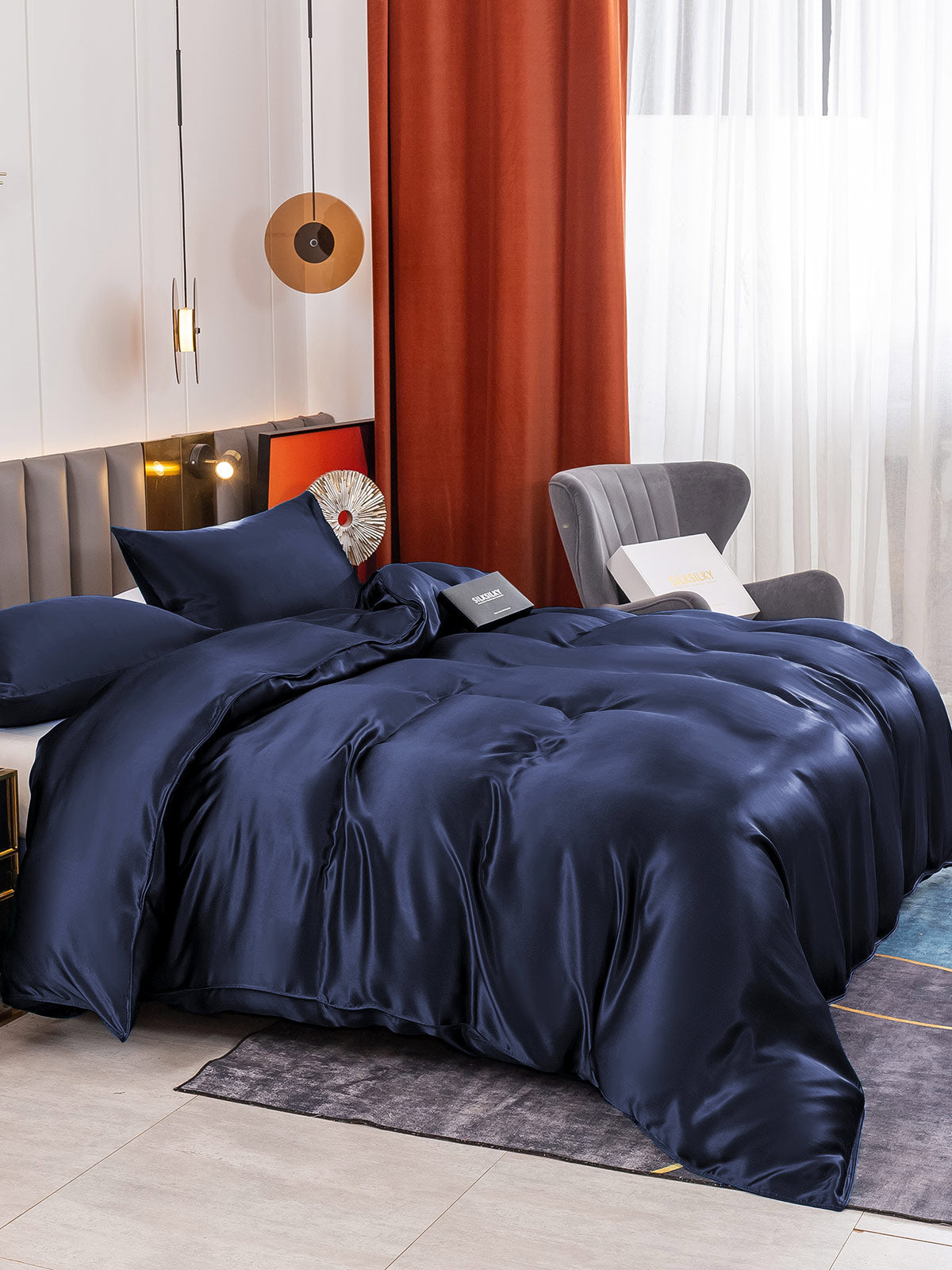 [Dark Blue] SilkSilky-UK 19Momme Pure Silk Bedding Set 003