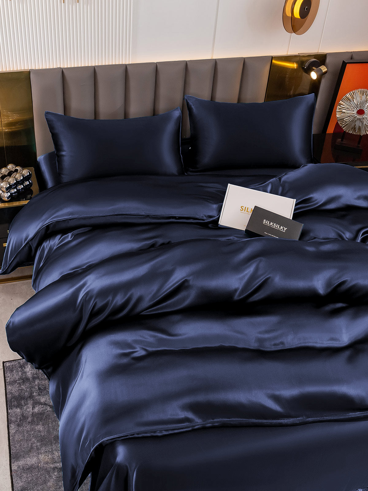 [Dark Blue] SilkSilky-UK 19Momme Pure Silk Bedding Set 004