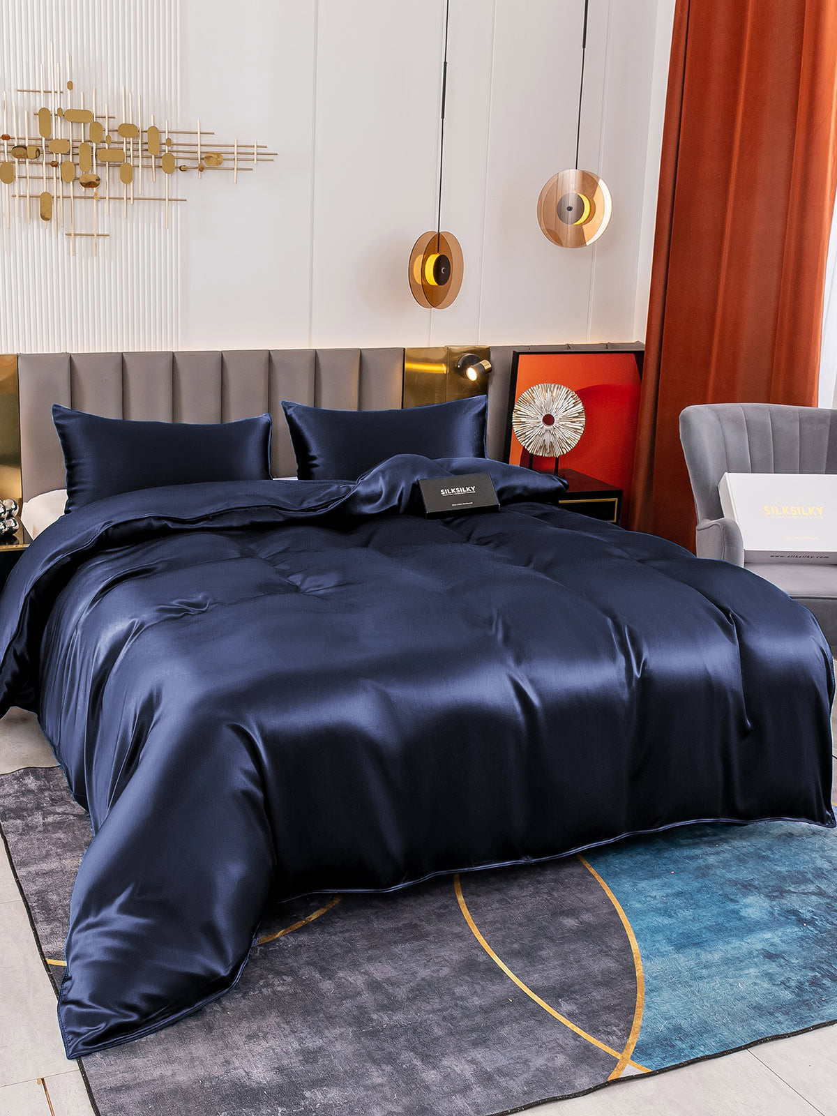 [Dark Blue] SilkSilky-UK 19Momme Pure Silk Bedding Set 004