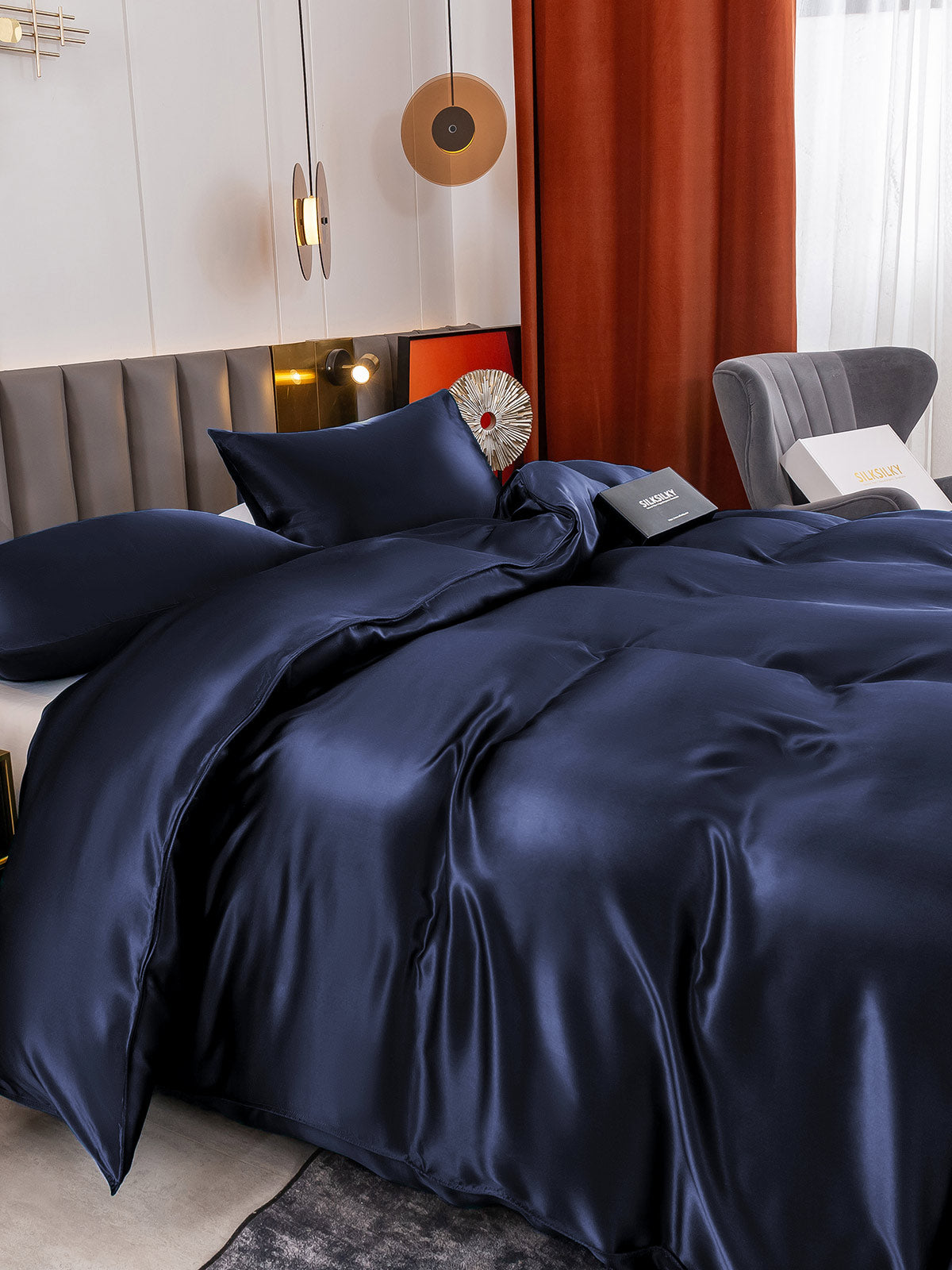 [Dark Blue] SilkSilky-UK 19Momme Pure Silk Bedding Set 005