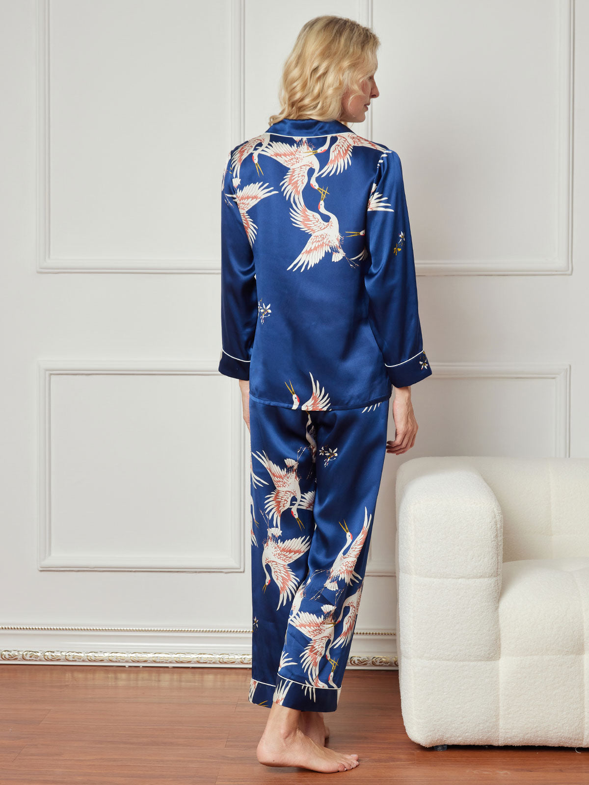 [Dark Blue] SilkSilky-UK 19Momme Pure Silk Long Sleeve Lapel Women's Pyjamas 002