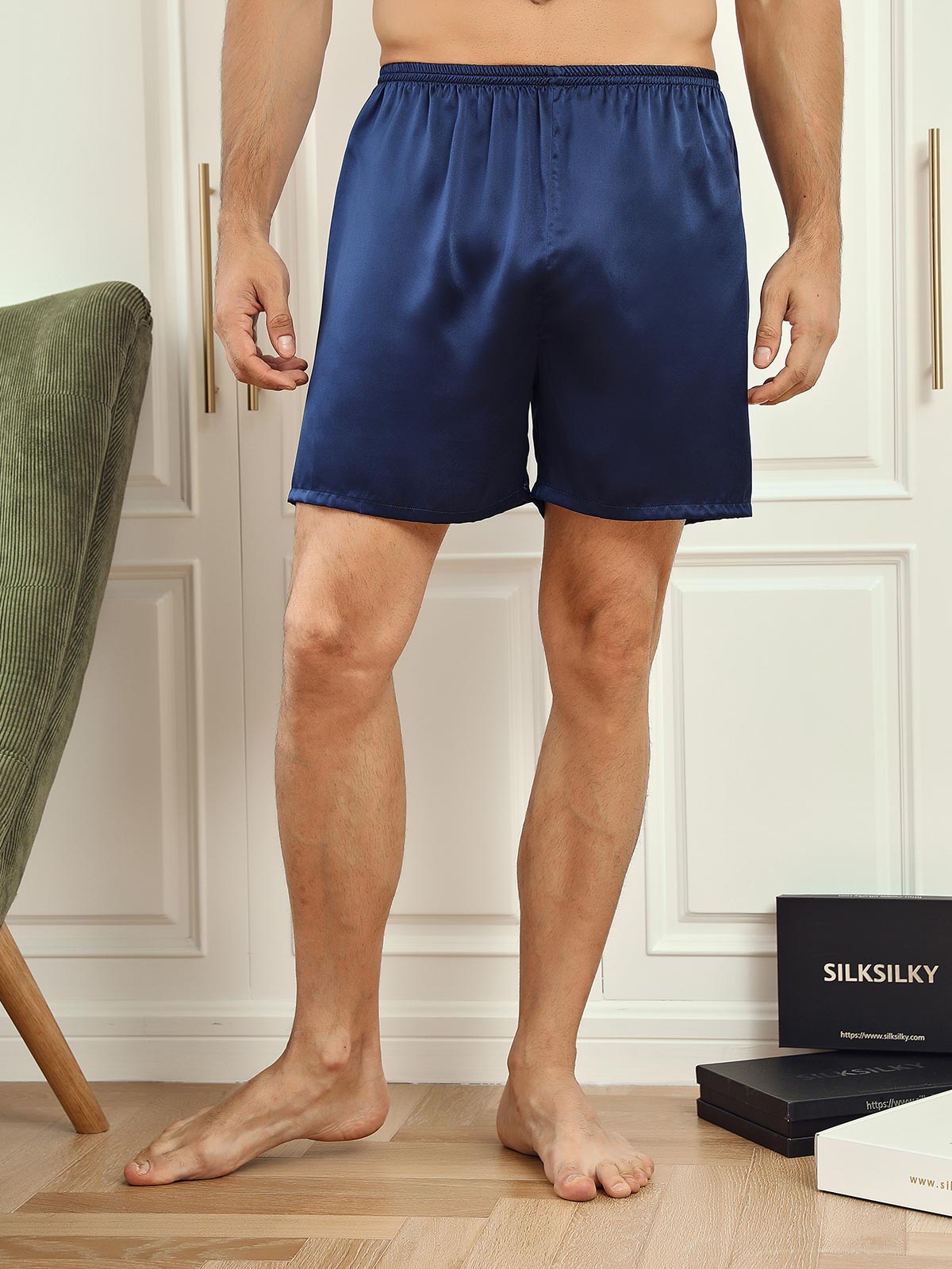 [Dark Blue] SilkSilky-UK 19Momme Pure Silk Mens Sleep Bottoms 003