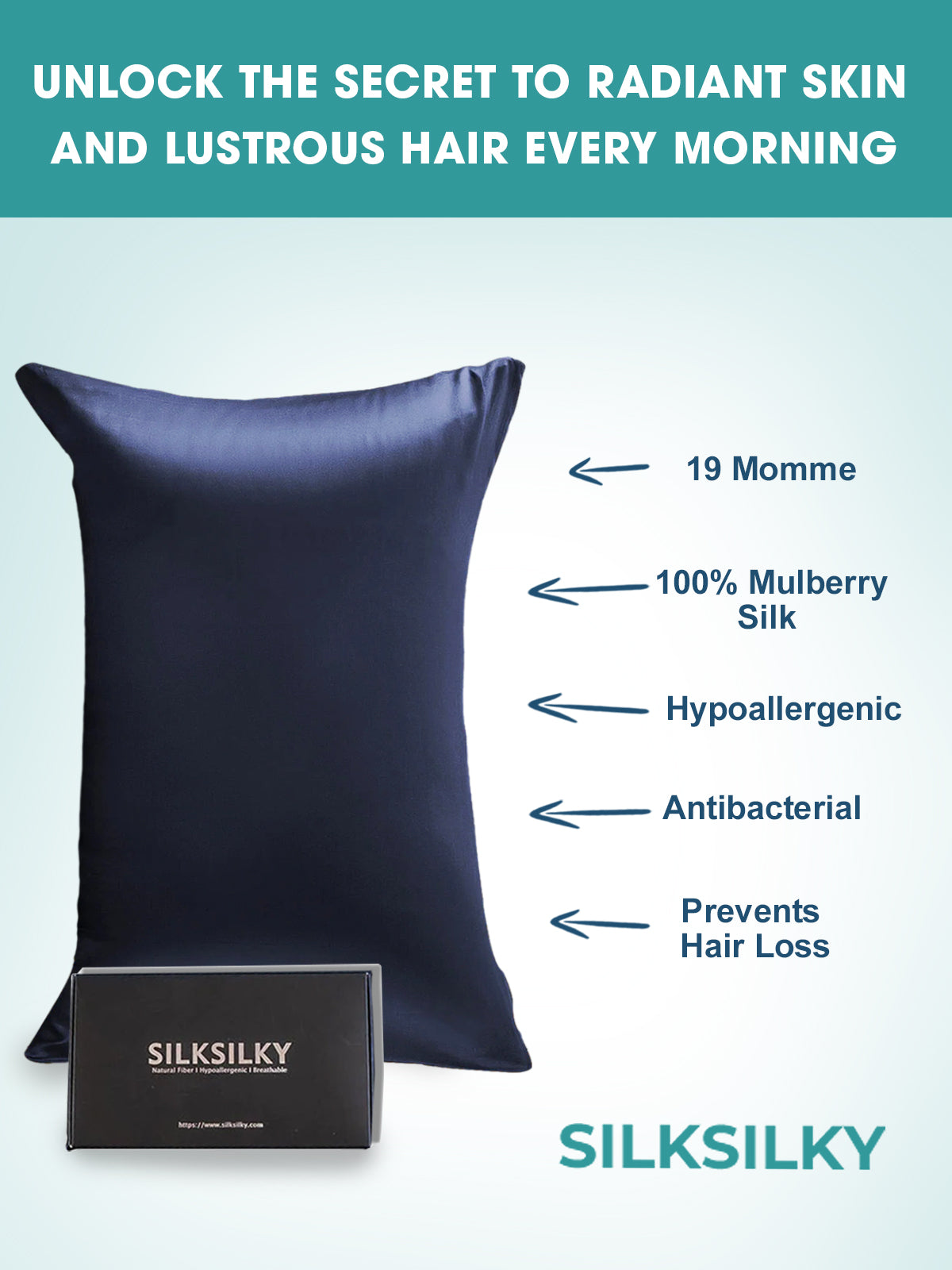 [Dark Blue] SilkSilky-UK 19Momme Pure Silk Pillowcase 003