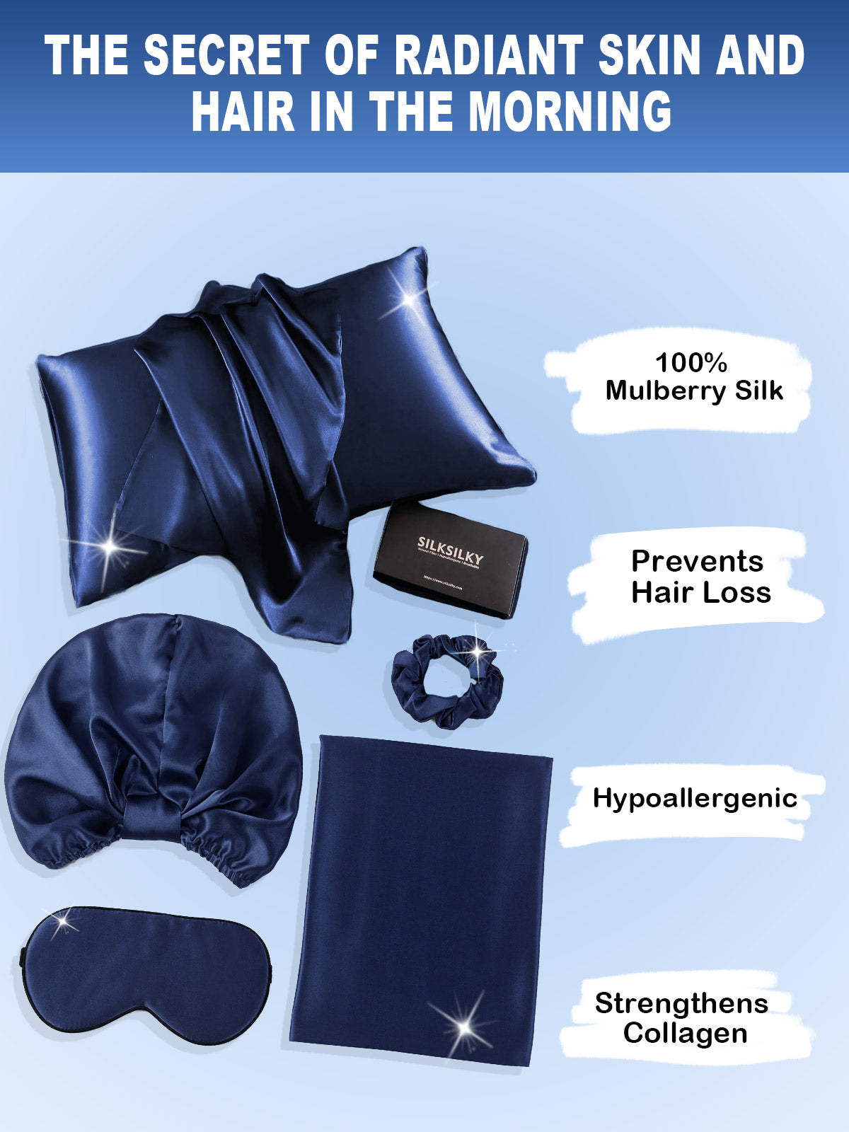 [Dark Blue] SilkSilky-UK 19Momme Pure Silk Pillowcase Set 002