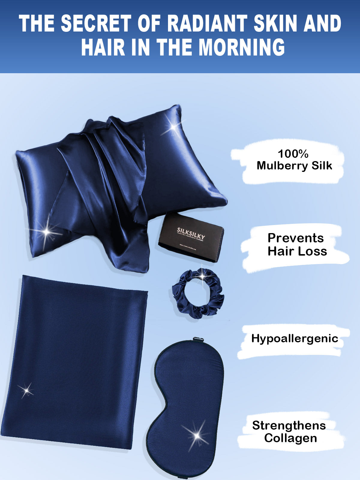 [Dark Blue] SilkSilky-UK 19Momme Pure Silk Pillowcase Set 002