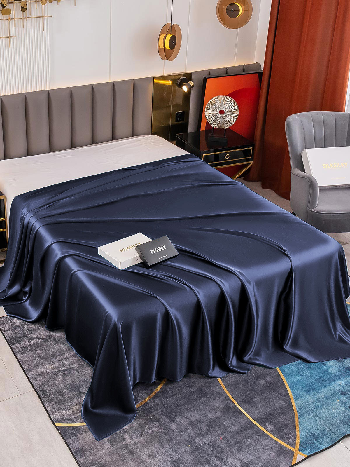 [Dark Blue] SilkSilky-UK 19Momme Pure Silk Sheet 001