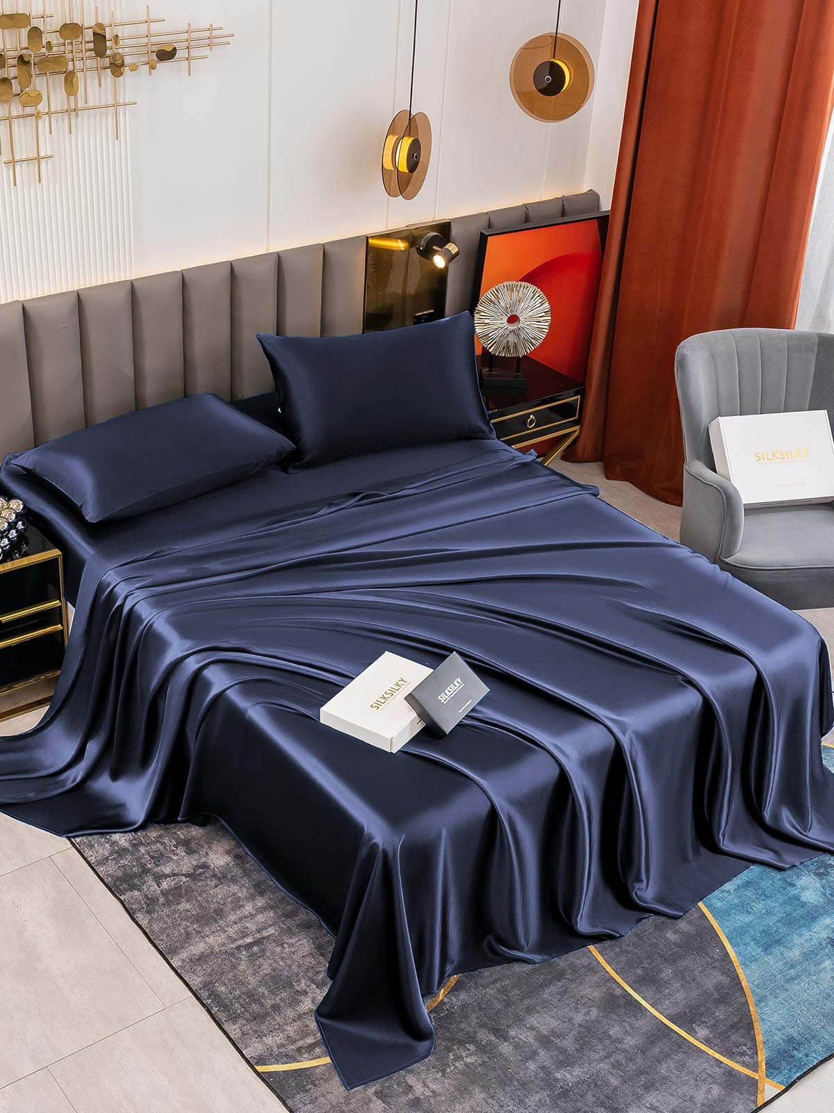[Dark Blue] SilkSilky-UK 19Momme Pure Silk Sheet 001