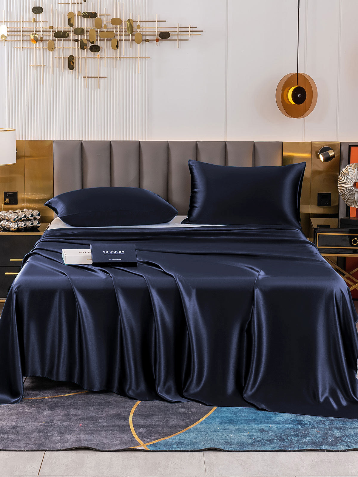 [Dark Blue] SilkSilky-UK 19Momme Pure Silk Sheet 002