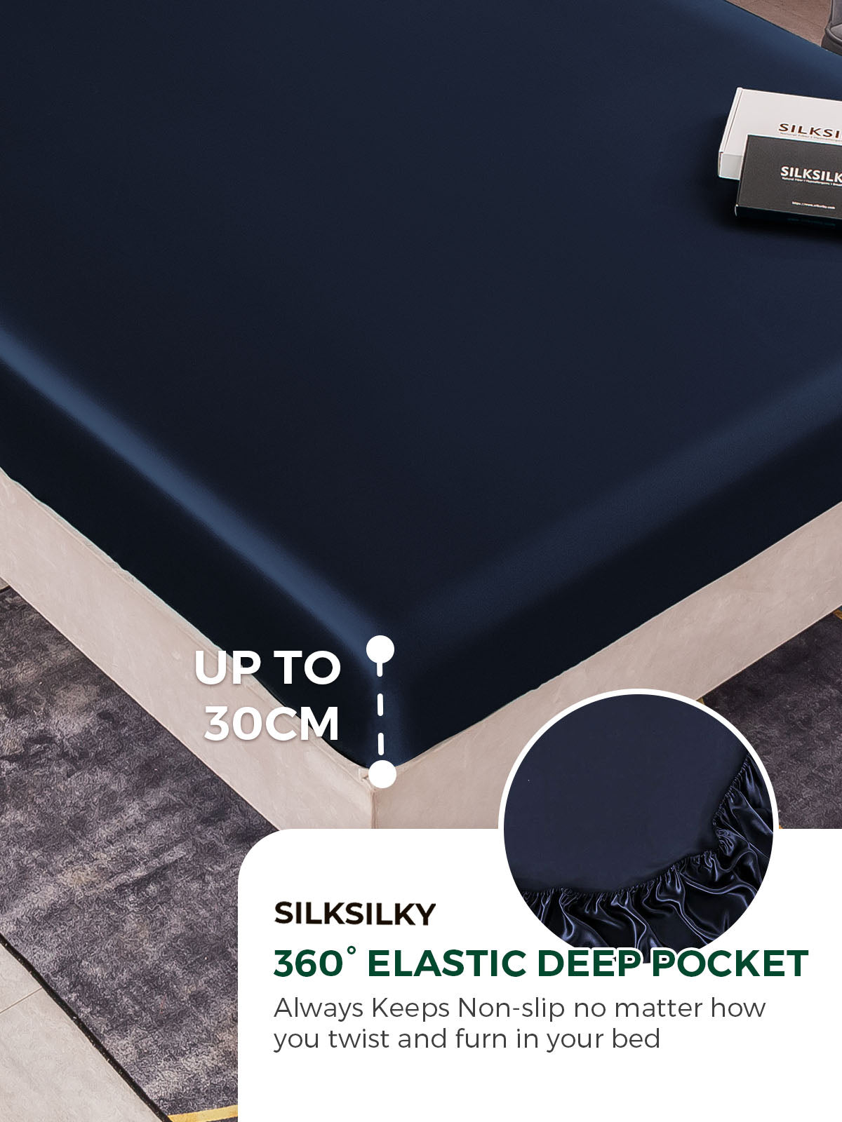 [Dark Blue] SilkSilky-UK 19Momme Pure Silk Sheet 004
