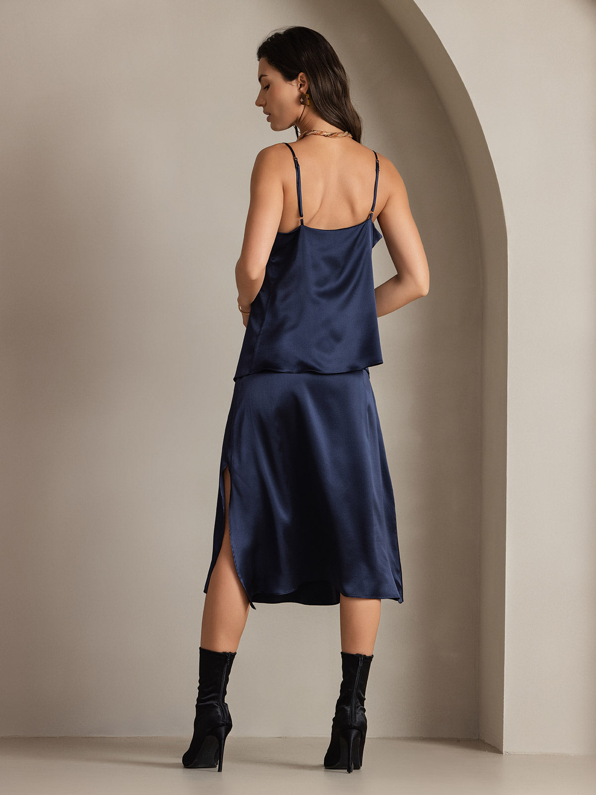 [Dark Blue] SilkSilky-UK 19Momme Silk Skirt 002