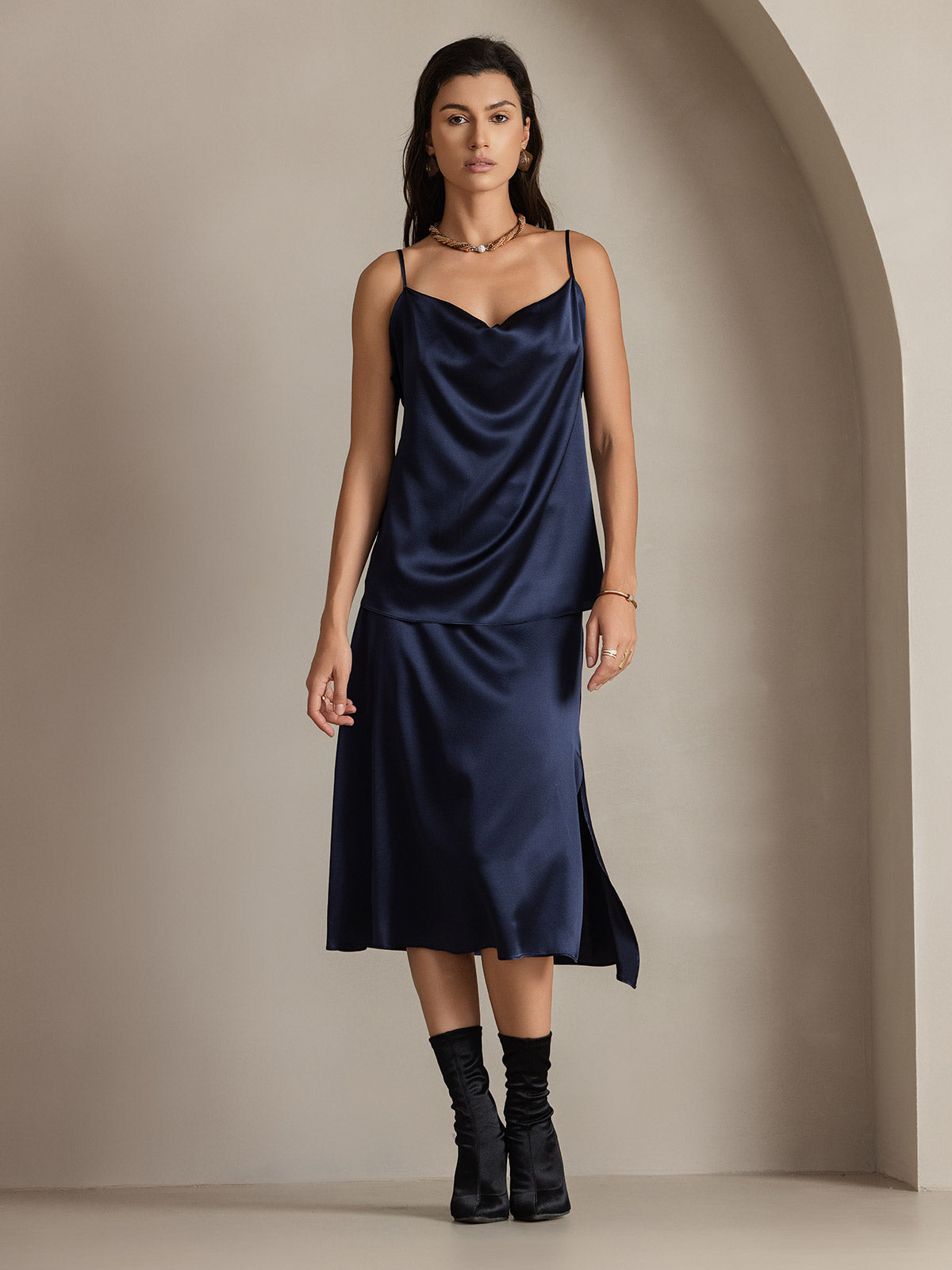 [Dark Blue] SilkSilky-UK 19Momme Silk Skirt 004